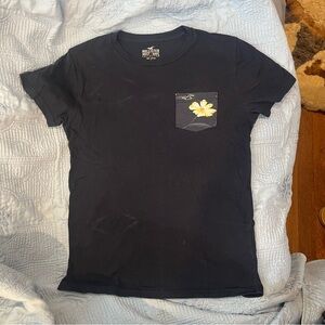 Hollister Navy Blue Must-Have Collection Tee with Floral Pocket